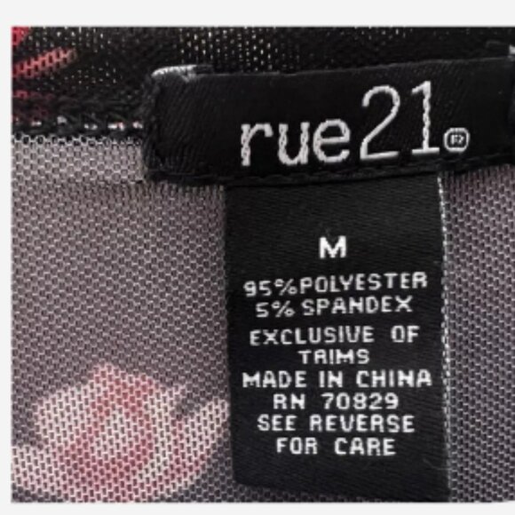 Rue 21 Bodysuit Women's Size Medium Navy Floral Long Sleeves Snap Crotch Sheer - Picture 5 of 5